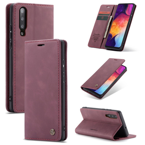 CaseMe 013 Multifunctional Retro Frosted Horizontal Flip Leather Case Galaxy A30S / A50S / A50, with Card Slot & Holder & Zipper Wallet & Photo Frame - Wine Red